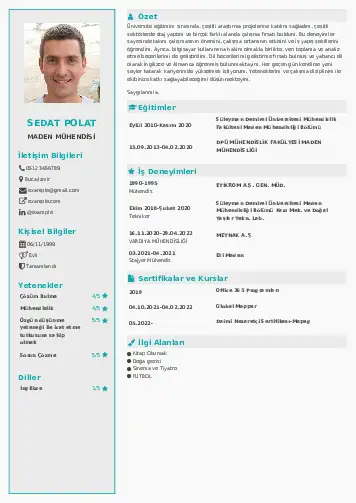 Maden Mühendisi Cv Örnekleri cv indir